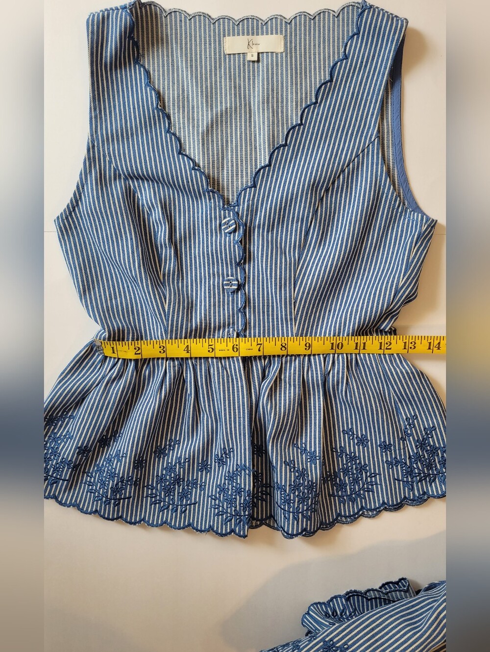 Klesis Embroidered Striped Peplum Vest & Shorts Co-Ord Set-Small - Picture 11 of 16